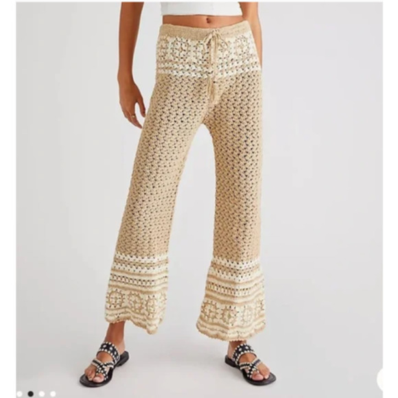 free people M flook tan crochet pants - Picture 7 of 7